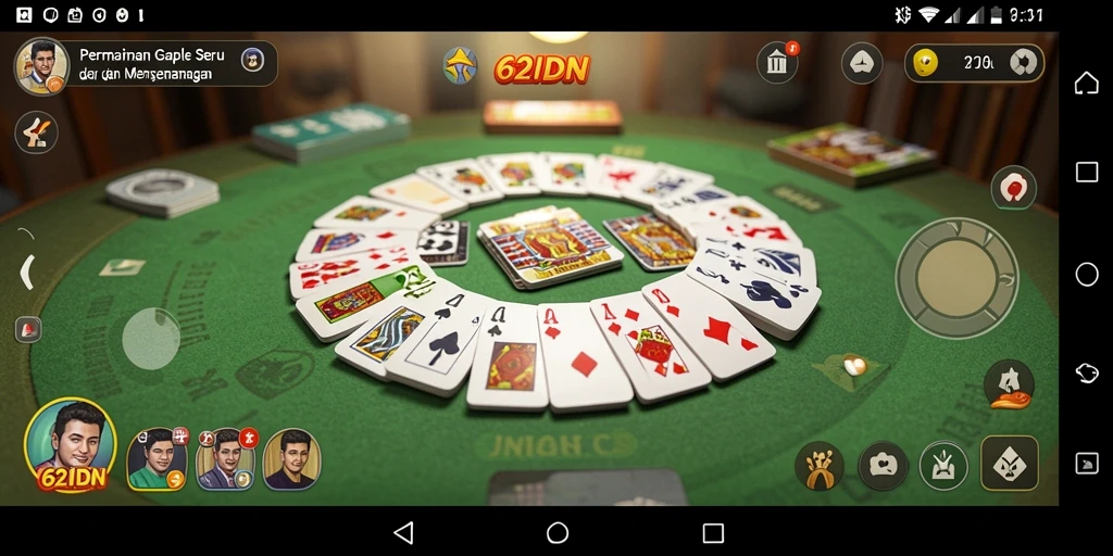 Gameplay seru Gaple di 62IDN dengan pemain aktif.