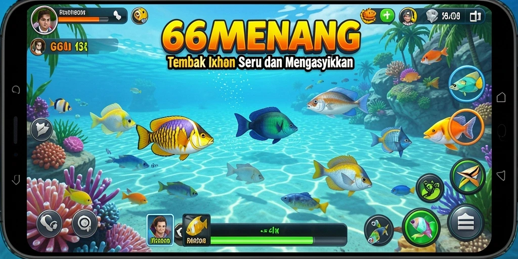 Gameplay seru dalam 66MENANG saat menangkap ikan.