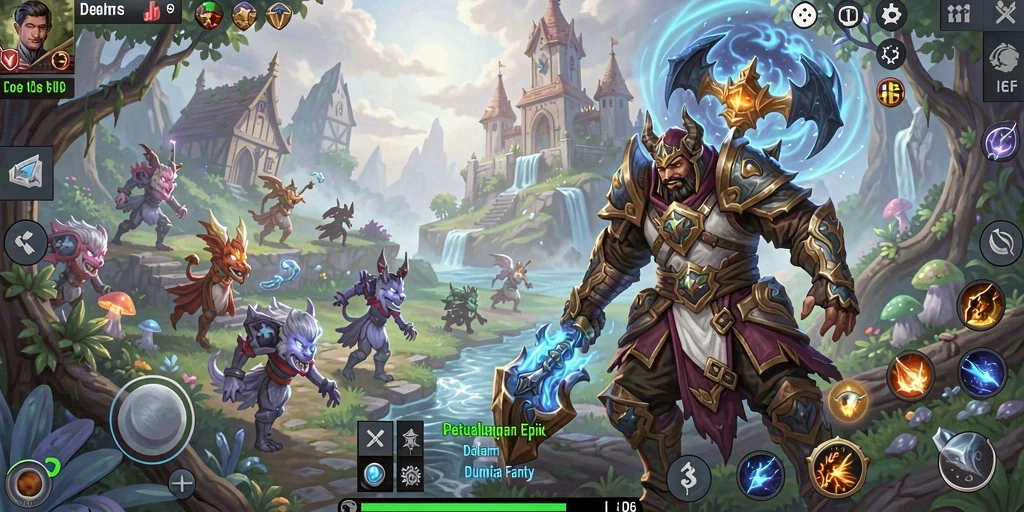 Screenshot gameplay D06 dengan karakter yang menjelajahi dunia fantastis.