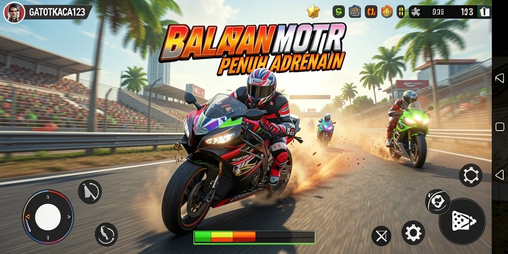 Screenshot GATOTKACA123 menampilkan aksi balapan motor yang seru.