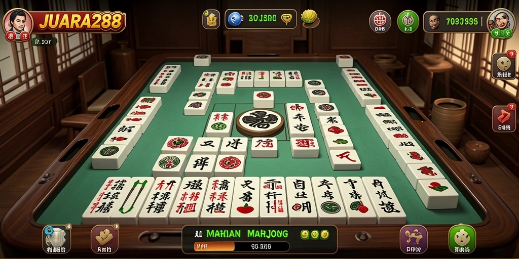 Tampilan gameplay JUARA288 dengan ubin Mahjong yang cerah dan menarik.