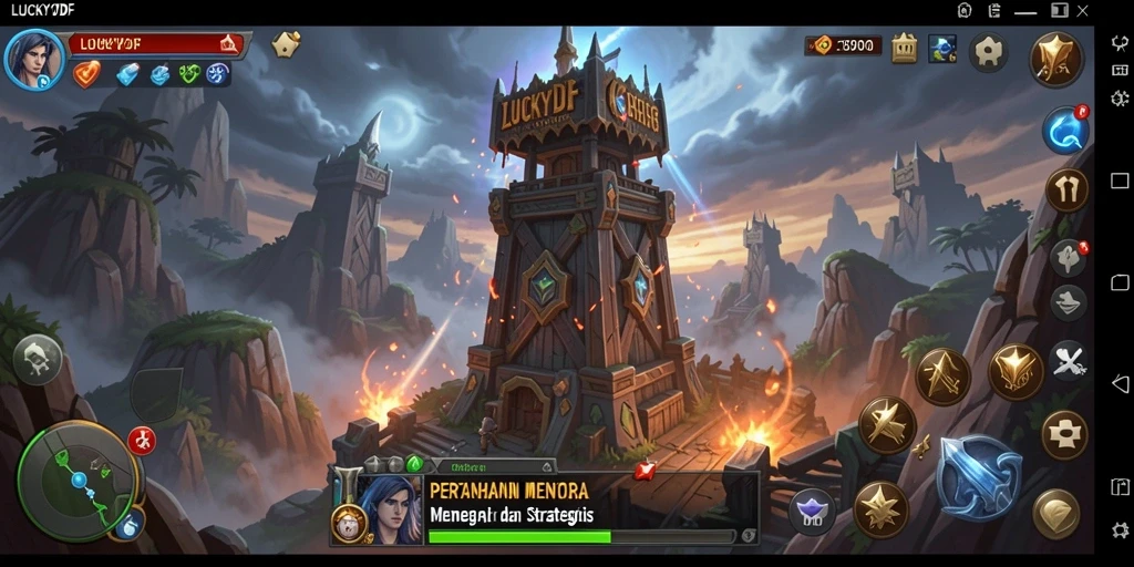 Tampilan menarik dari gameplay Tower Defense di LUCKYDF