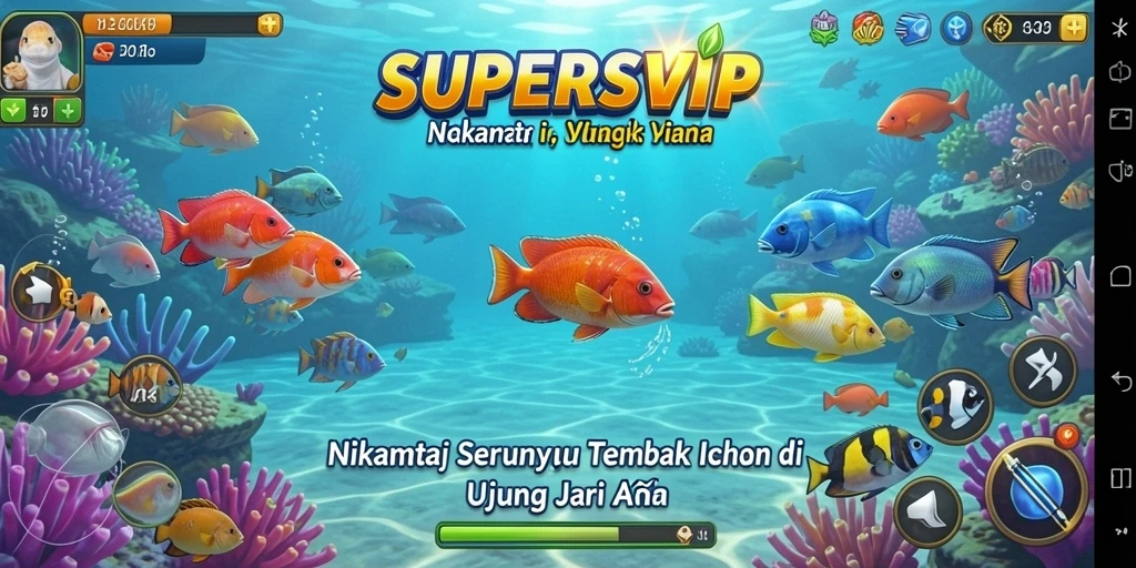 Tampilan gameplay menarik dari SUPERSVIP saat menembak ikan dengan berbagai senjata.