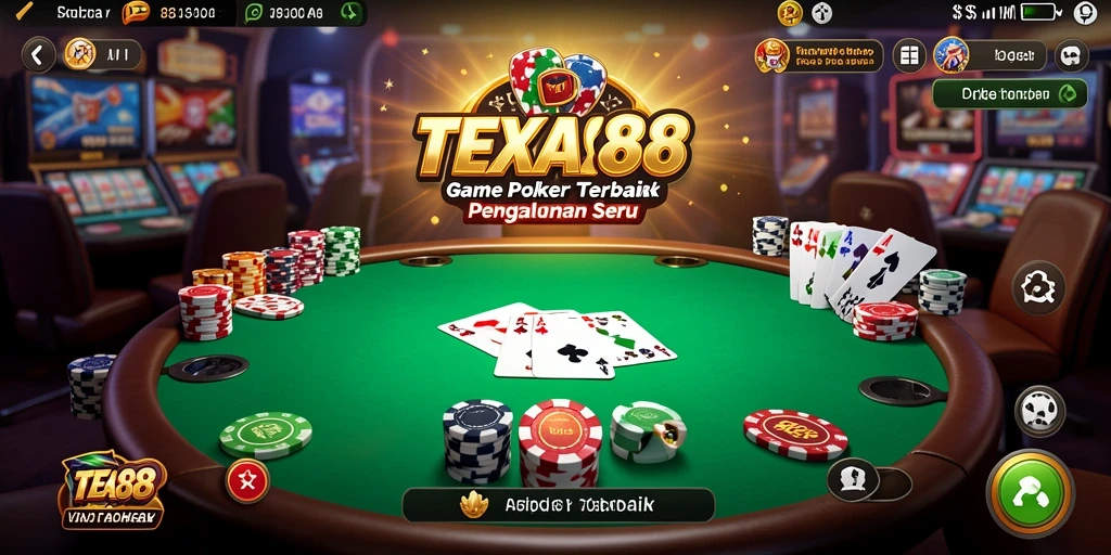 Screenshot utama TEXAS88 menampilkan gameplay poker yang seru dan mendebarkan.