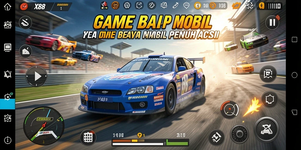 Tampilan gameplay X88 saat balapan di lintasan yang menegangkan.